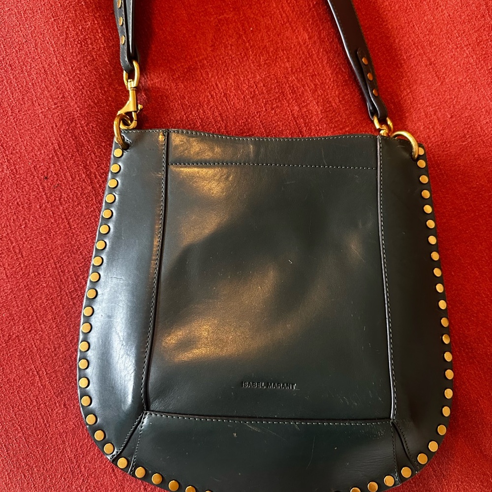 Isabel Marant Oksan Green Leather Studded Shoulder Bag - Picture 5 of 6